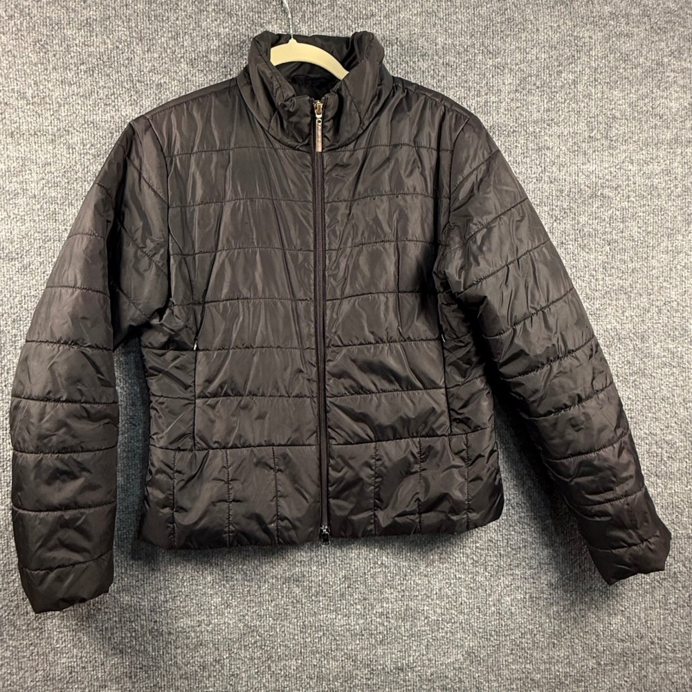 Retro Amisu Womens Medium Black Quilted Puffer Jacket Stand Collar Zip Up 09-091